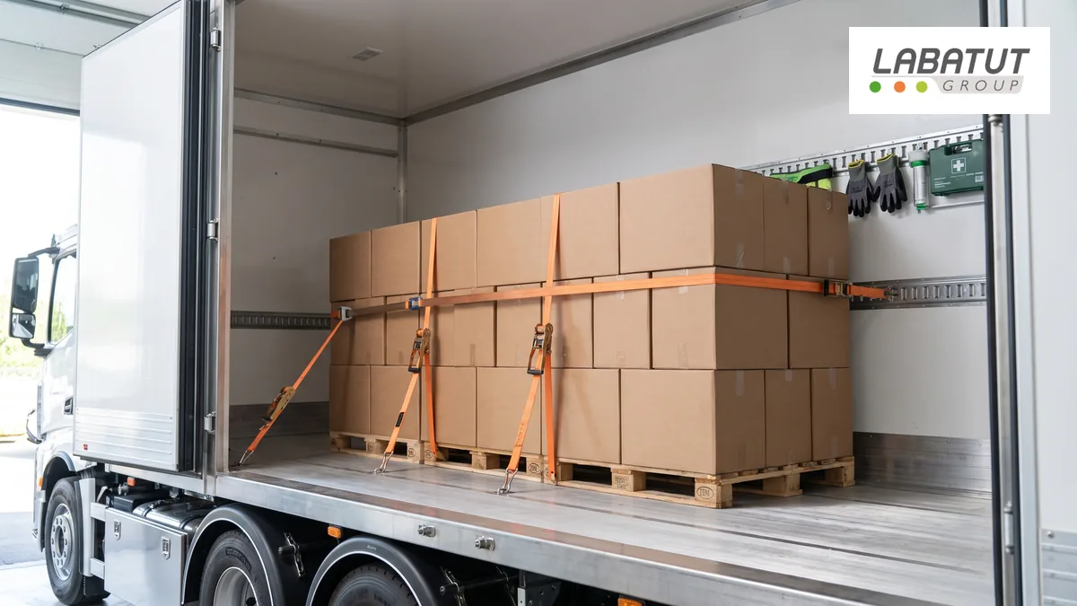 Palettes sécurisées dans une remorque, arrimage des marchandises