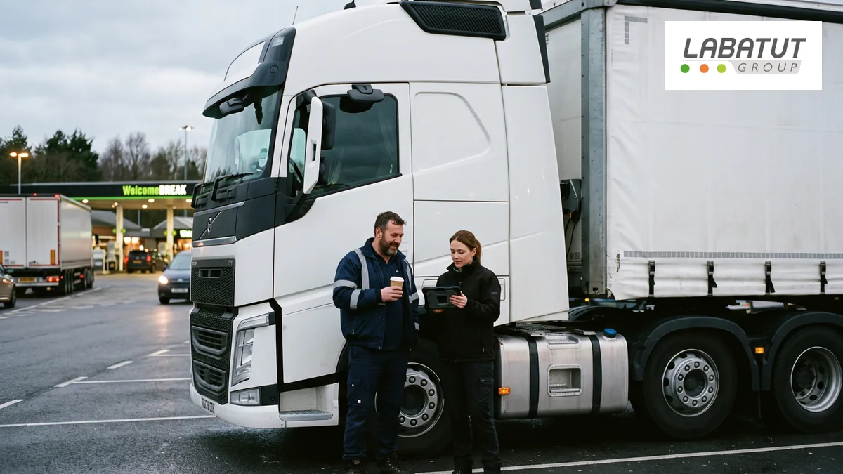 Deux conducteurs devant un camion, double équipage